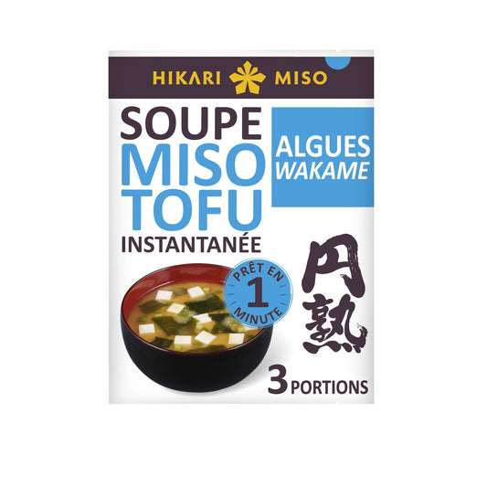 Soupe Miso Instantanée au Tofu et aux Algues Wakame HIKARI MISO le sachet de 3 soupes (57,9g)