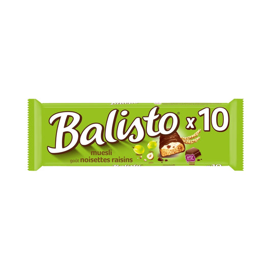 Barres Chocolatées Lait Raisin Noisette BALISTO les 10 barres de 18,5g