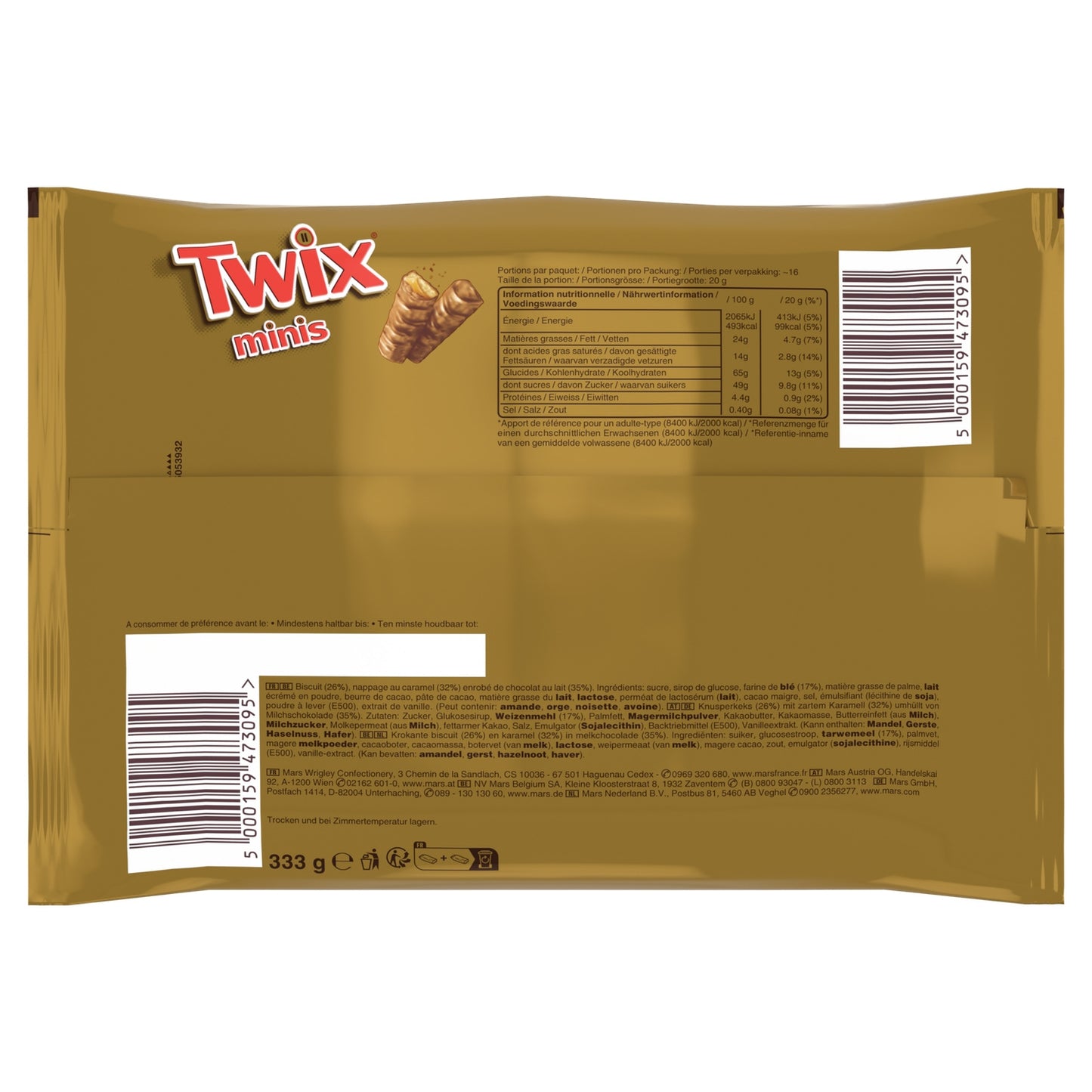 Barres Chocolatées Minis Biscuits Nappage au Caramel TWIX