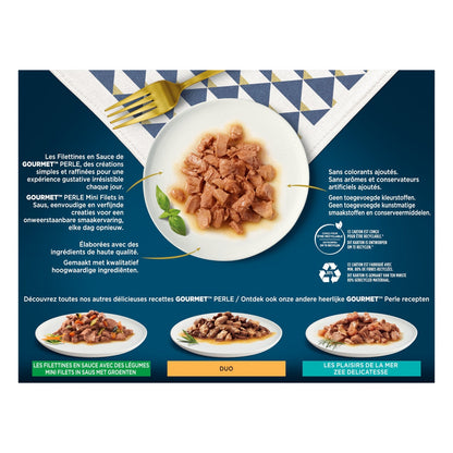 [ANTI-GASPILLAGE] Pâtée pour Chat Adulte Mini Filets en Sauce Dinde Canard Agneau Thon Perle GOURMET - Date de durabilité minimale : 05/2025