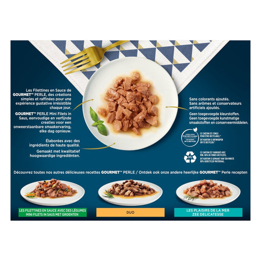 [ANTI-GASPILLAGE] Pâtée pour Chat Adulte Mini Filets en Sauce Dinde Canard Agneau Thon Perle GOURMET - Date de durabilité minimale : 05/2025