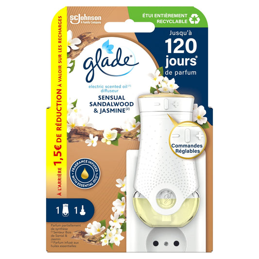 Sandalwood &amp; Jasmine Air Freshener with Essential Oils Electric Scented Oil + GLADE Refill
