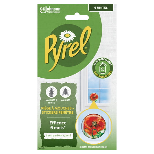 Anti-Mouches Stickers Fenêtre Coquelicot Rouge Sans Insecticide PYREL les 6 stickers