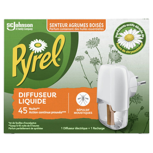 Anti-Moustiques Diffuseur et Recharge Liquide Senteur Agrumes Boisés PYREL le diffeuseur