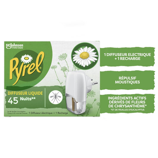 Anti-Moustiques Répulsif Diffuseur et Recharge Liquide Sans Parfum Ajouté PYREL le diffuseur