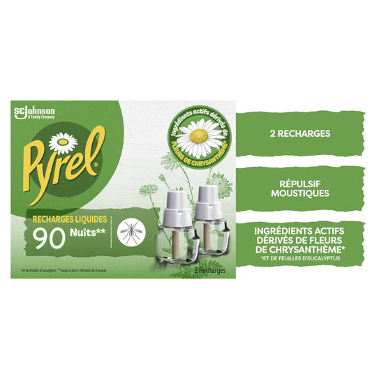 Anti-Moustiques Répulsif Recharge Liquide Parfum Eucalyptus Action Continue PYREL le lot de 2 recharges