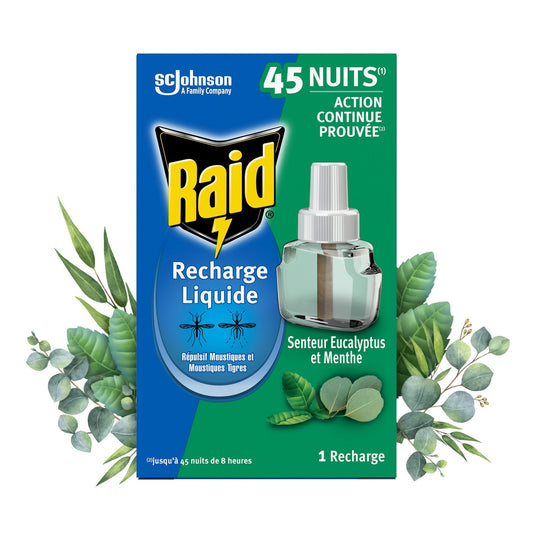Anti-Moustiques Recharge Répulsif Senteur Eucalyptus et Menthe Action Continue RAID la recharge