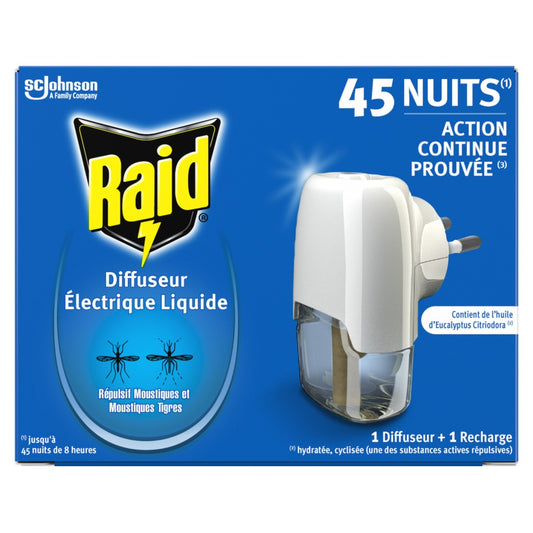Anti-Moustiques Répulsif Diffuseur et Recharge Liquide Sans Parfum Ajouté RAID le diffuseur