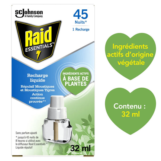 Anti-Moustiques Recharge Répulsif Moustiques Sans Parfum Ajouté Base de Plantes RAID la recharge