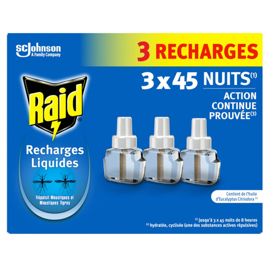 Anti-Moustiques Répulsif Recharge Liquide Sans Parfum Action Continue RAID le lot de 3 recharge