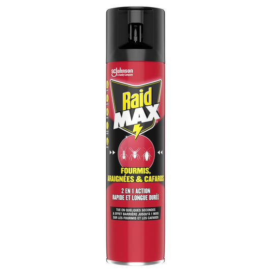 Insecticide Spray 2en1 Fourmis Araignées et Cafards Action Rapide Max RAID le flacon de 400mL