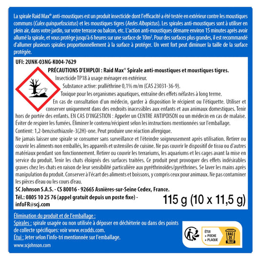 Anti-Moustiques Spirale et Moustiques Tigres Protection Extérieure RAID