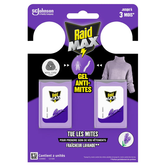 Anti-Mites Gel Parfum Fraîcheur Lavande Max RAID le paquet de 2 gels anti-mites
