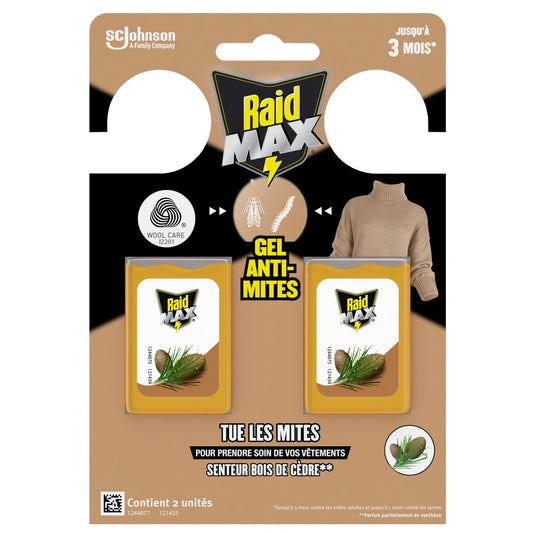 Anti-Mites Gel Parfum Bois de Cèdre Max RAID le paquet de 2 gels anti-mites