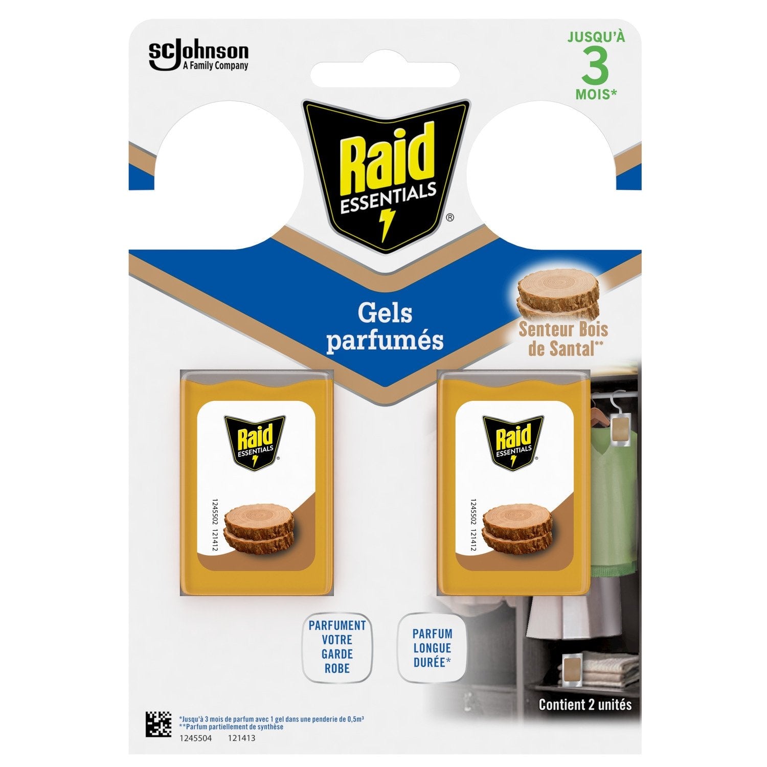Anti-Mites Gel Parfum Bois de Santal RAID le paquet de 2 gels parfumés