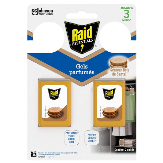 Anti-Mites Gel Parfum Bois de Santal RAID le paquet de 2 gels parfumés