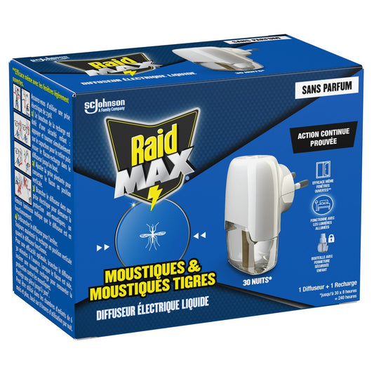Anti-Moustiques Diffuseur et Recharge Électrique Liquide Sans Parfum Action Continue RAID le paquet avec 1 diffuseur + Recharge