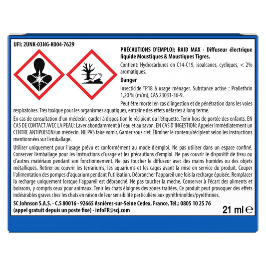 Anti-Mosquito Diffuser and Electric Refill Liquid Fragrance-Free Continuous Action RAID