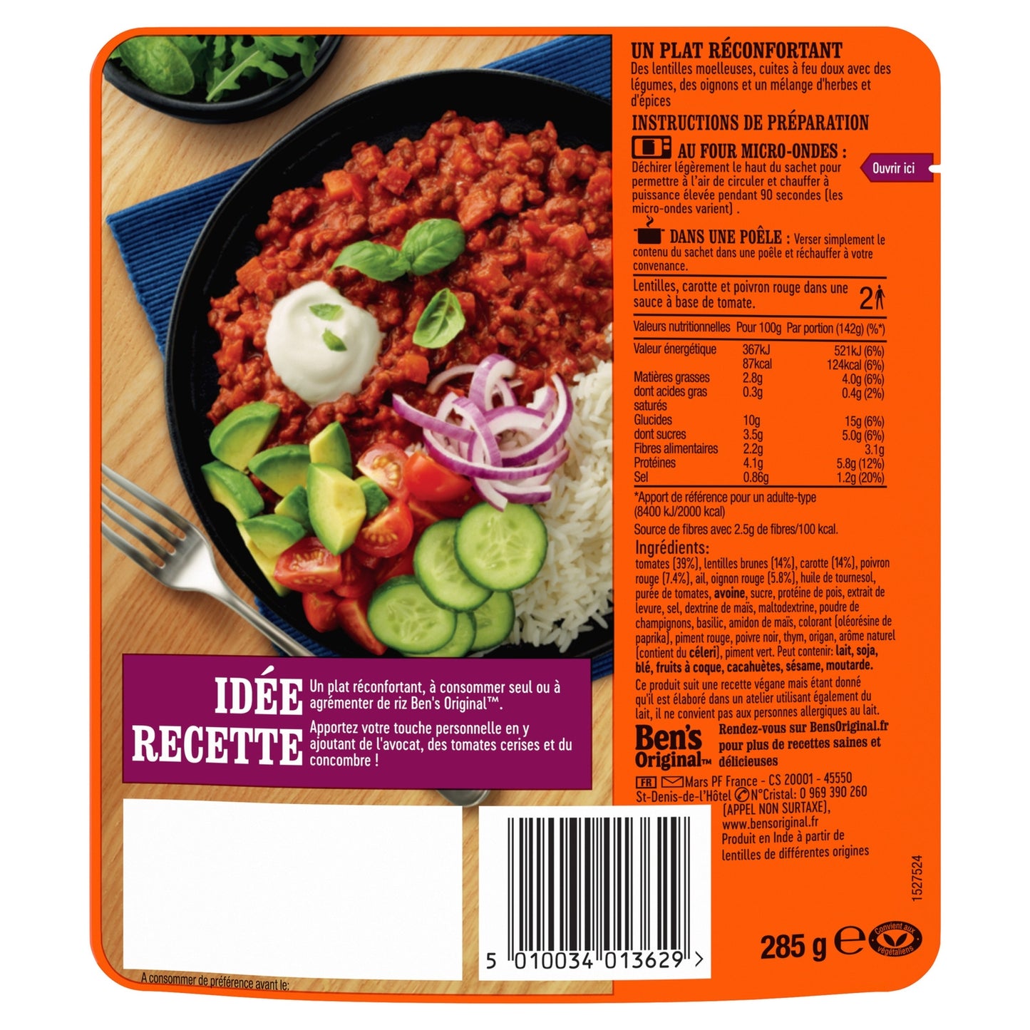 BEN'S ORIGINAL 100% Plant-Based Mediterranean Dahl Ready Meal