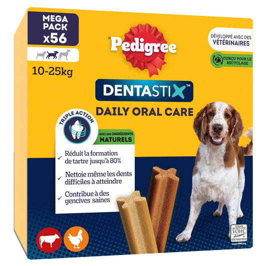 Os à Mâcher pour Chien Moyen +10kg Hygiène Bucco Dentaire Dentastix PEDIGREE la boîte de 56 sticks