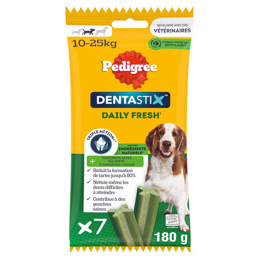 Bâtonnet à Mâcher pour Chien Medium +10kg Hygiène Bucco Dentaire Fraîcheur Dentastix Fresh PEDIGREE le sachet de 7 sticks
