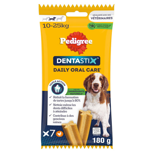 Bâtonnet à Mâcher pour Chien Médium +10kg Hygiène Bucco Dentaire Dentastix PEDIGREE le sachet de 7 sticks
