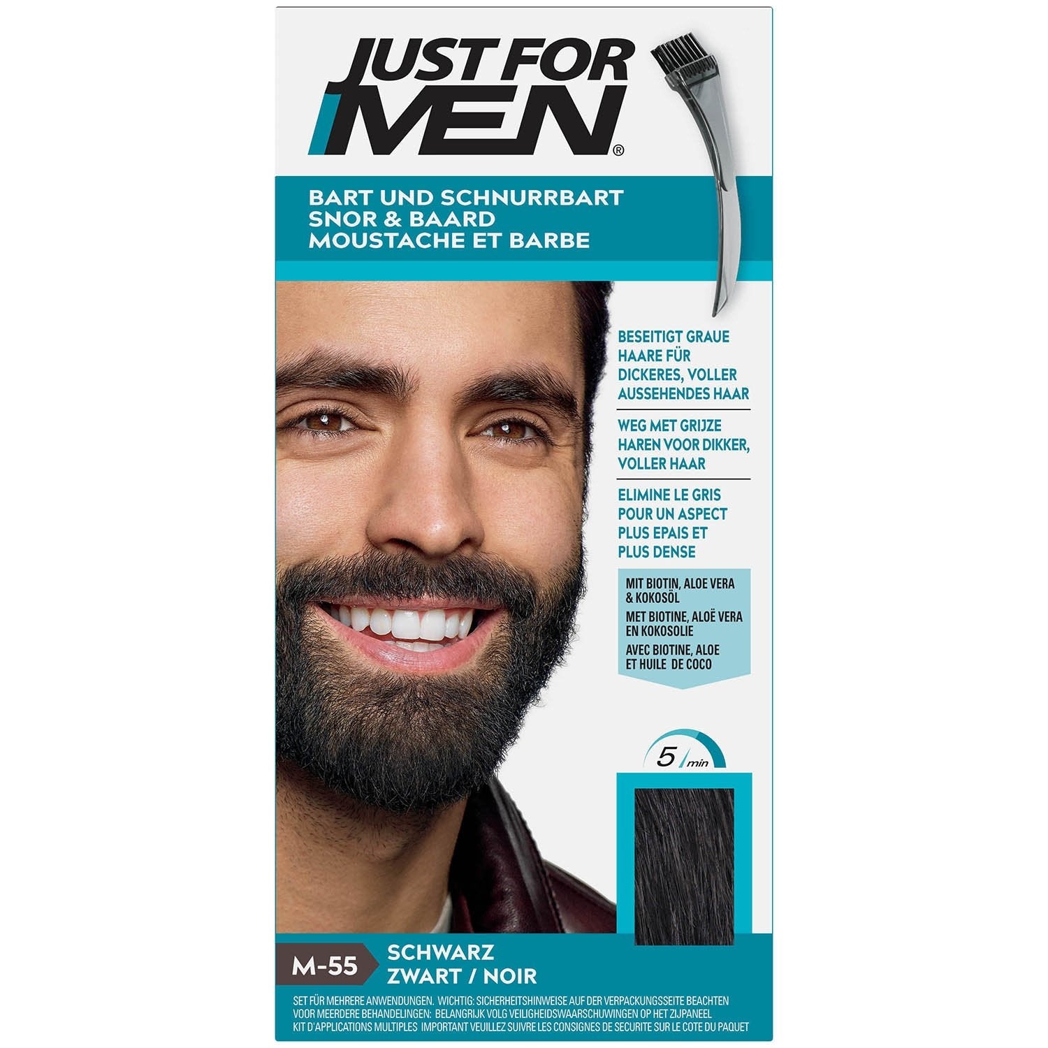 Coloration Moustache et Barbe Homme Noir Real Black M-55 JUST FOR MEN la boîte