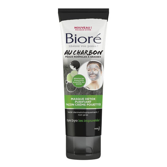 Masque Visage Charbon Détox Purifiant, pour Peaux Normales à Grasses Contre Impuretés BIORE le tube de 110mL