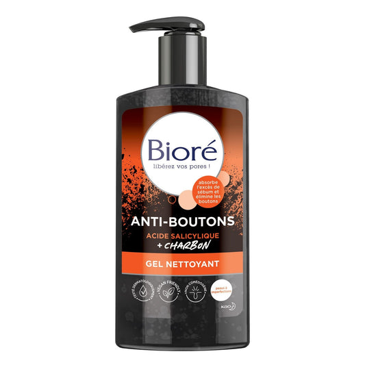 Gel Nettoyant Anti-Boutons à l'Acide Salicylique & Charbon pour Peaux à Imperfections BIORE