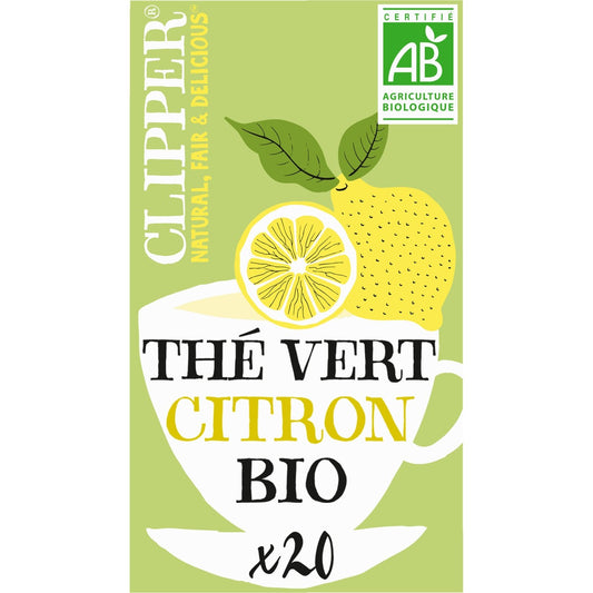 Thé Bio Vert Citron CLIPPER La boite de 20 sachets - 35g