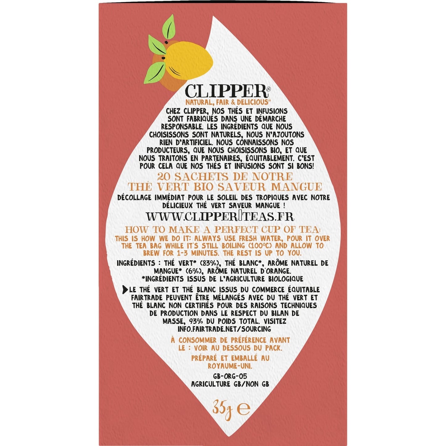 Thé Vert Mangue Bio CLIPPER 