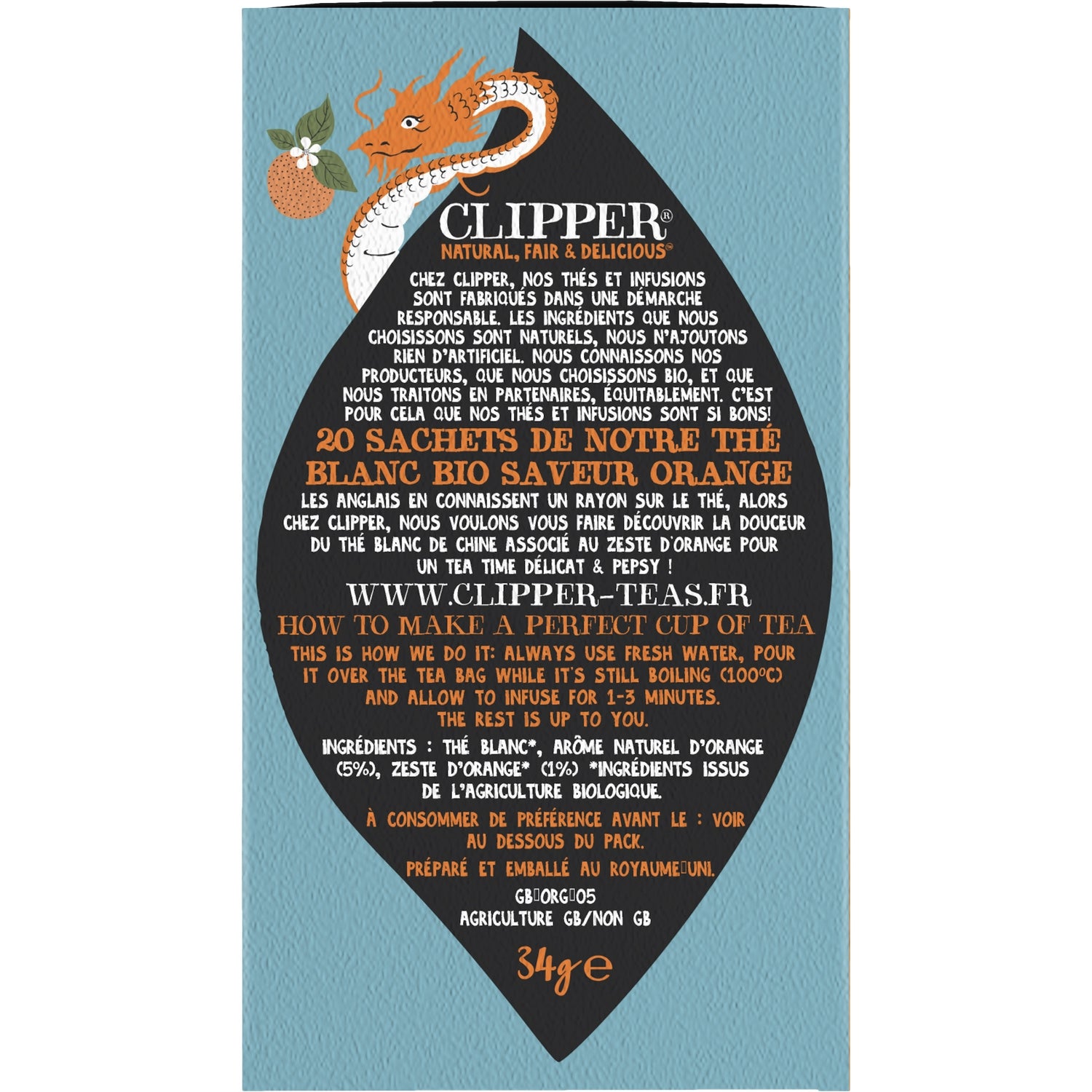 Thé Blanc blanc orange bio CLIPPER 