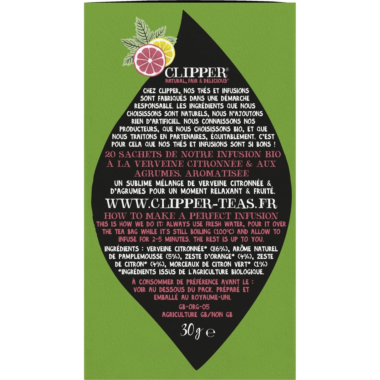 Infusion Verveine et Agrumes Bio CLIPPER 