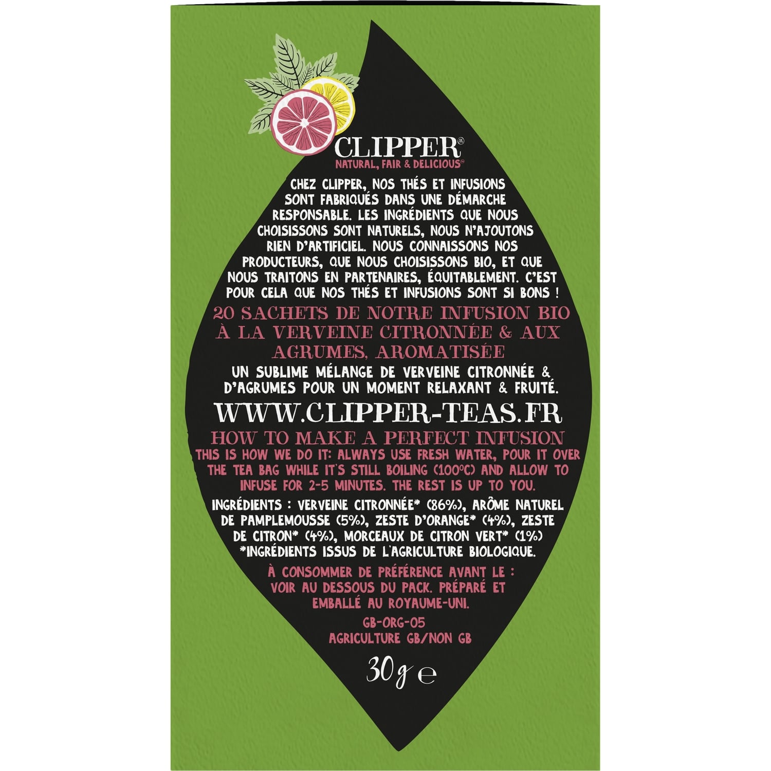 Infusion Verveine et Agrumes Bio CLIPPER 