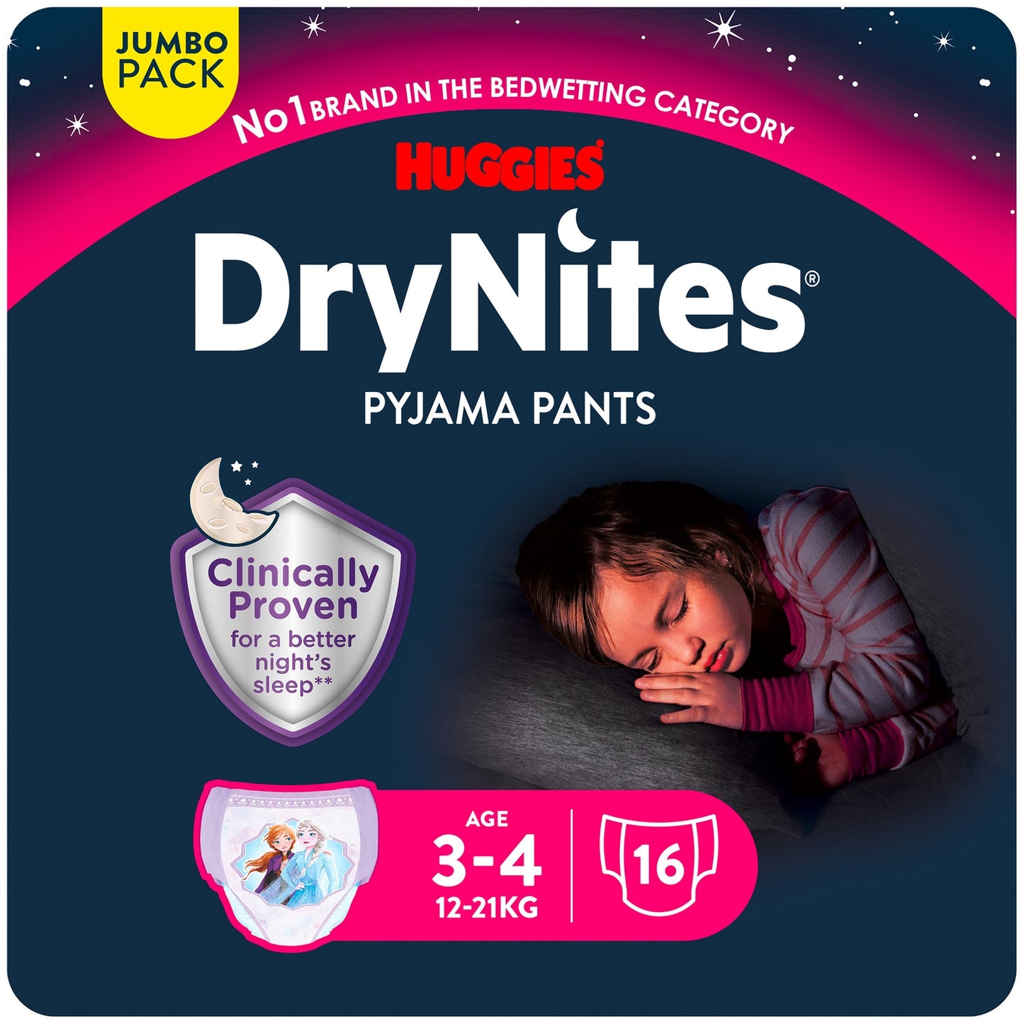 Sous-vêtements de nuit 3-5ans 17-30kg Fille Reine Des Neiges Mega Pack DryNites HUGGIES 