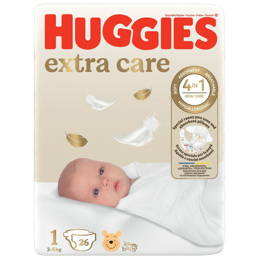 Couches Bébés Extra Care T1 HUGGIES le paquet de 26 couches