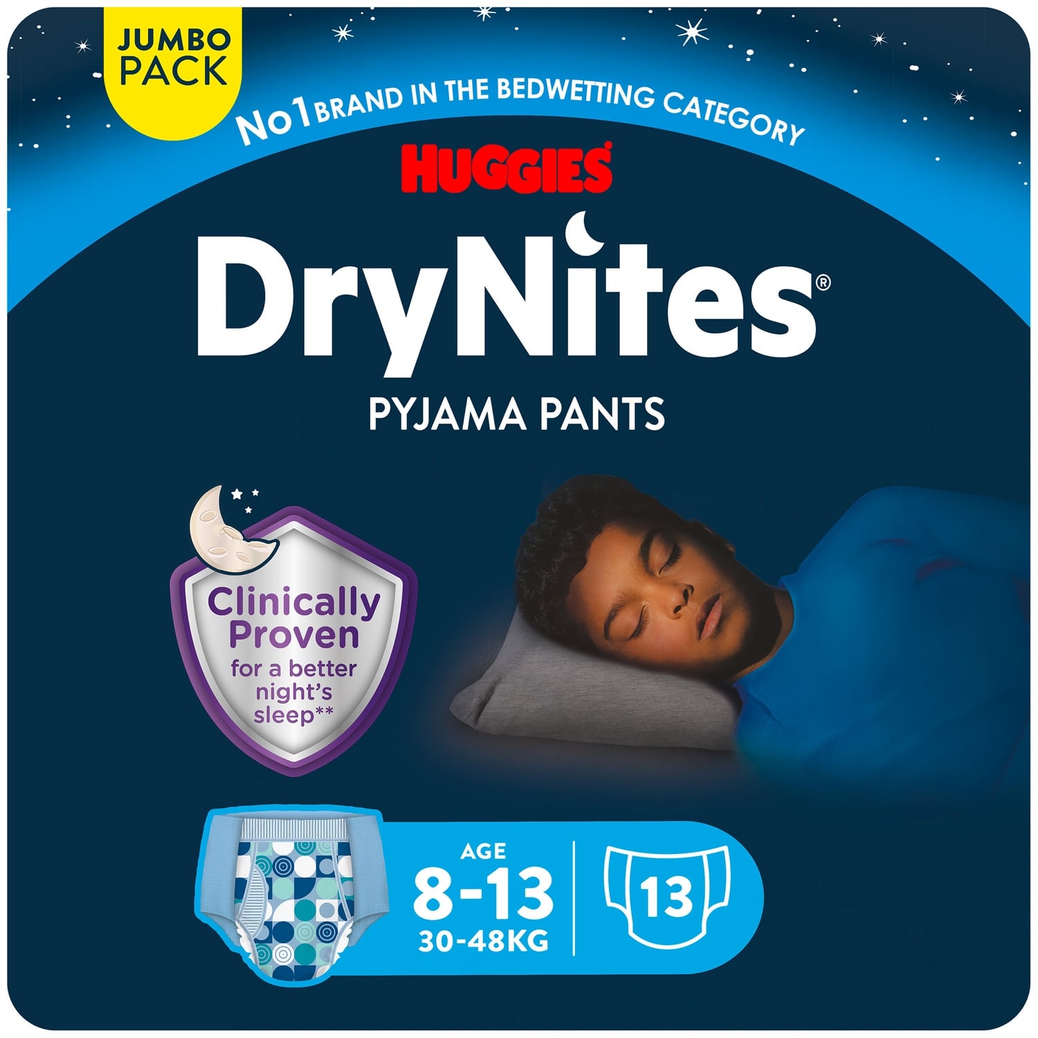 Sous-vêtements de nuit 8-13ans 30-48kg Garçon Jumbo Pack DryNites HUGGIES 