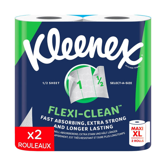 Essuie-Tout Demies Feuilles Maxi Flexi Clean Blanc KLEENEX les 2 rouleaux