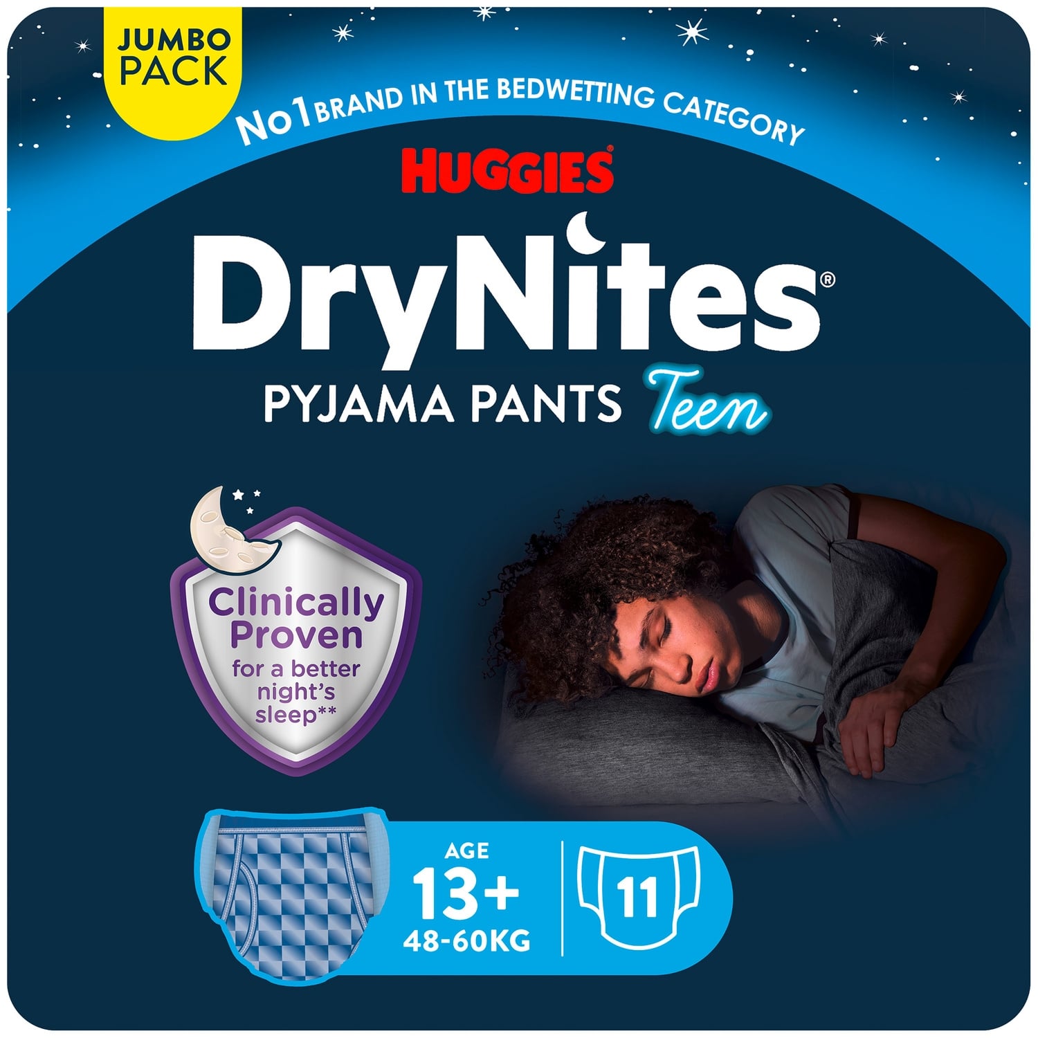 Sous-vêtements de nuit 13ans+ 48-60kg Garçon Jumbo Pack DryNites HUGGIES 