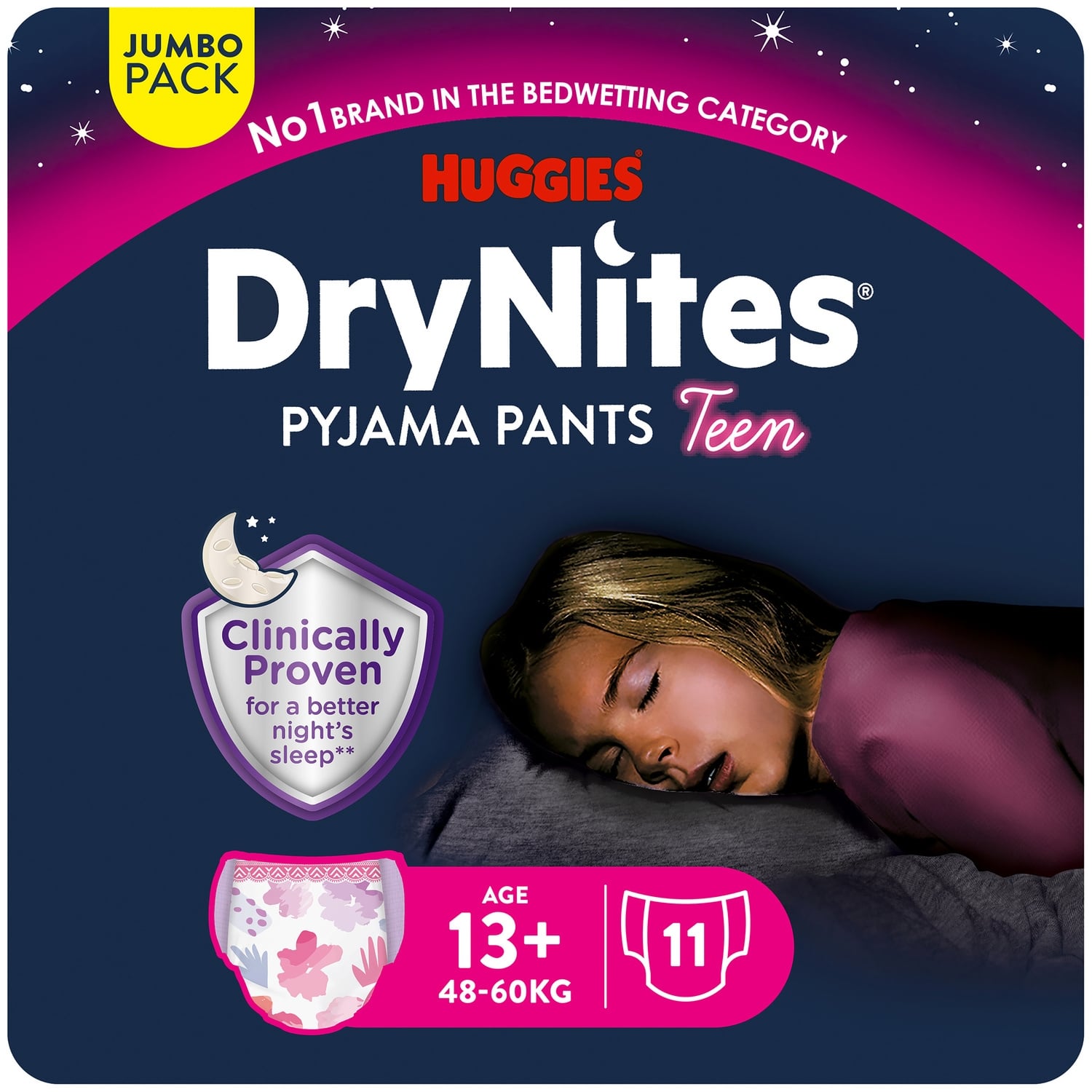 Sous-vêtements de nuit 13+ans 48-60kg Fille Jumbo Pack DryNites HUGGIES 