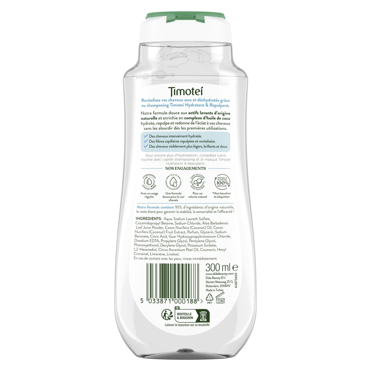 Shampoing Hydratant pour Cheveux secs et déshydratés Lait de Coco et Aloe Vera TIMOTEI 