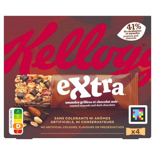 Barres Céréales Extra Amandes Grillées et Chocolat KELLOGG'S les 4 barres de 32g