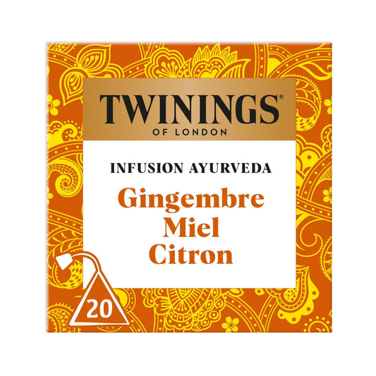 Infusion Gingembre Miel Citron Ayurveda TWININGS la boite de 20 sachets