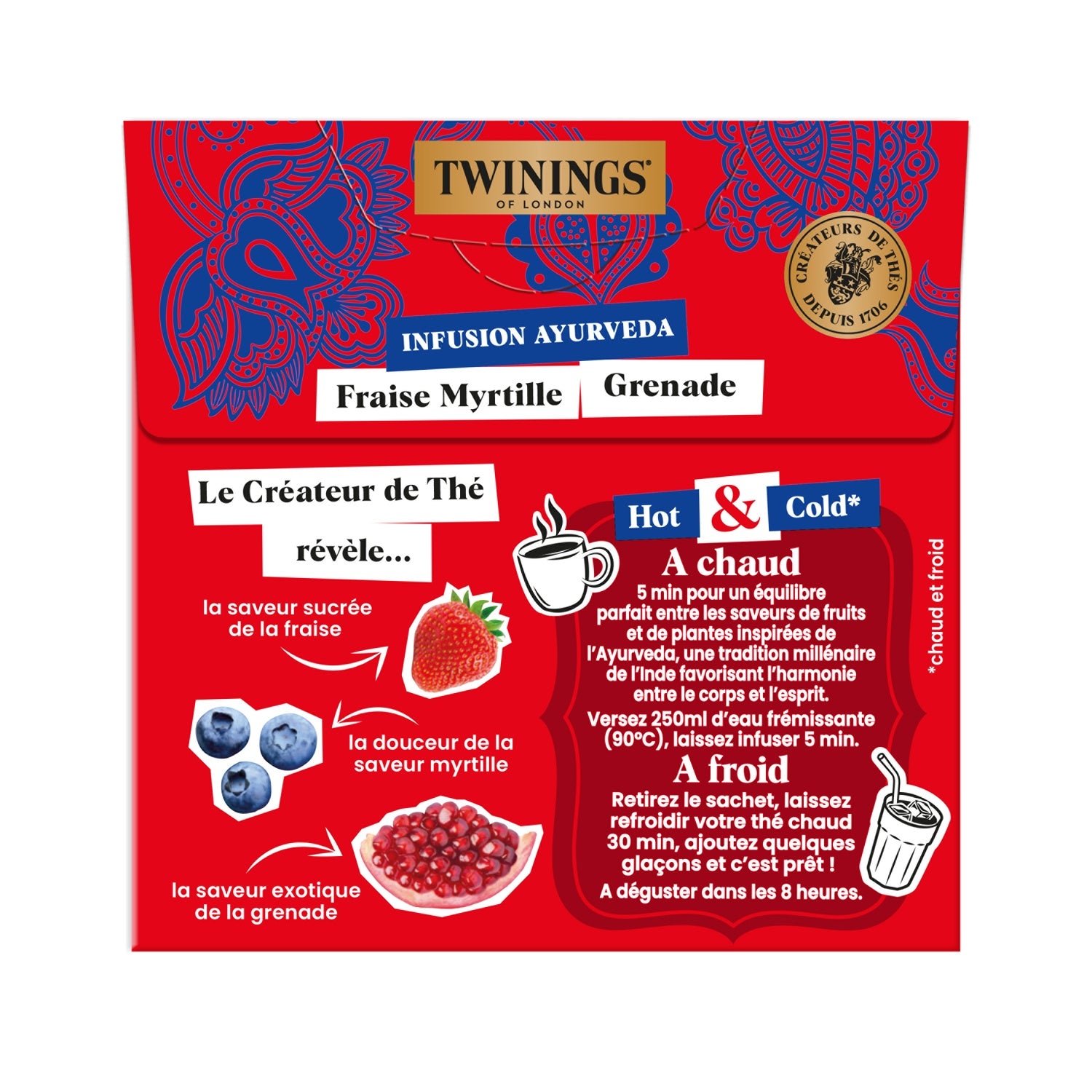 Infusion Fraise Myrtille Grenade Ayurveda TWININGS 