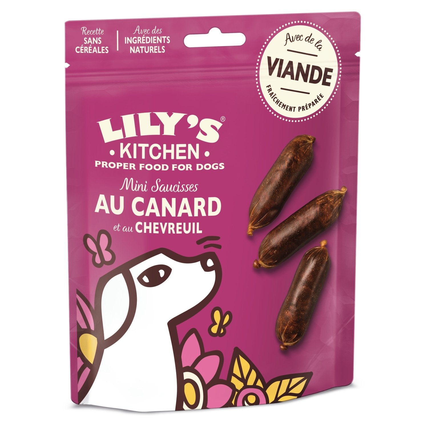 Friandises pour Chien Mini Saucisses Canard Chevreuil Sans Céréales LILY'S KITCHEN le paquet de 70g