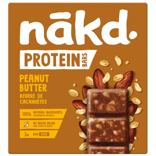 Barres Céréales Protéine Beurre de Cacahuètes Sans Sucres Ajoutés NAKD la boite de 135g
