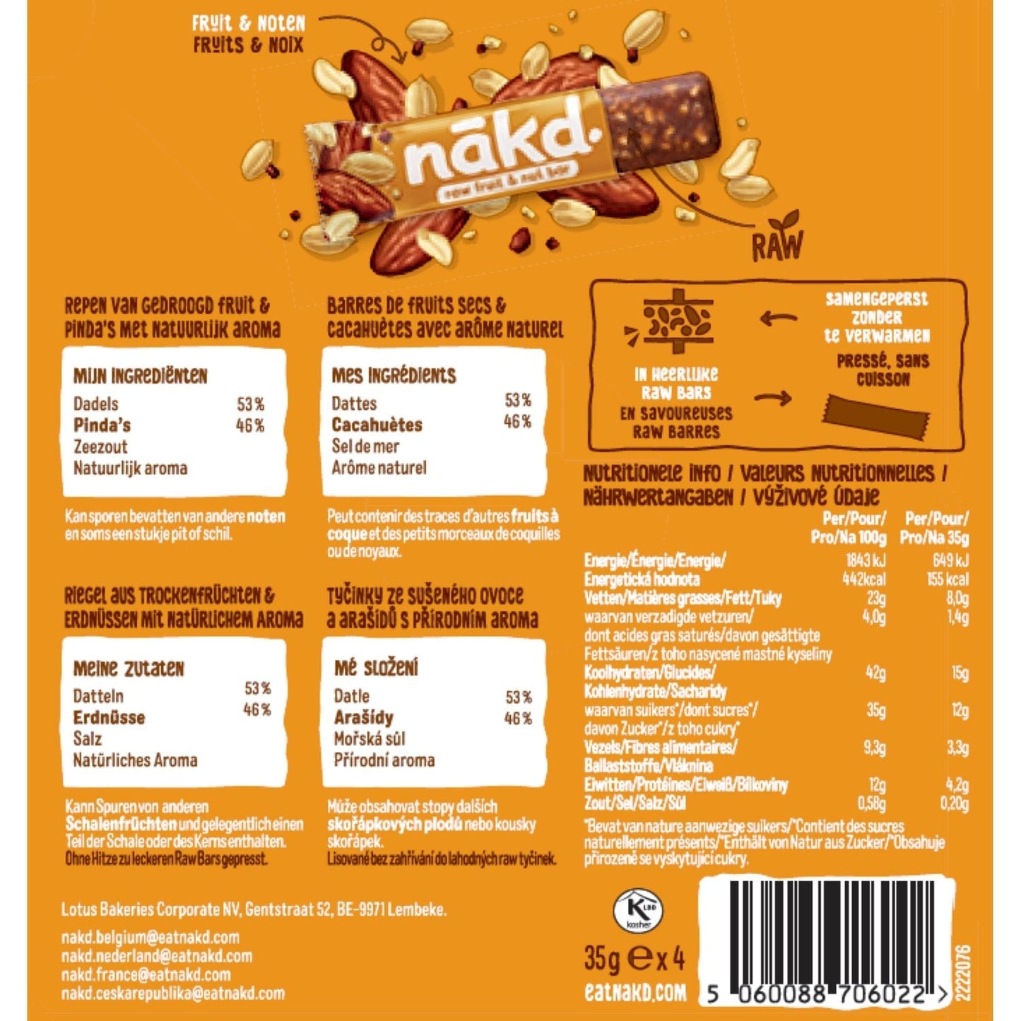 [ANTI-GASPILLAGE] Barres Céréales Cacahuètes Raw Barres de Fruits et Noix Sans Gluten Sans Sucres Ajoutés NAKD - Date de durabilité minimale : 23/03/2026