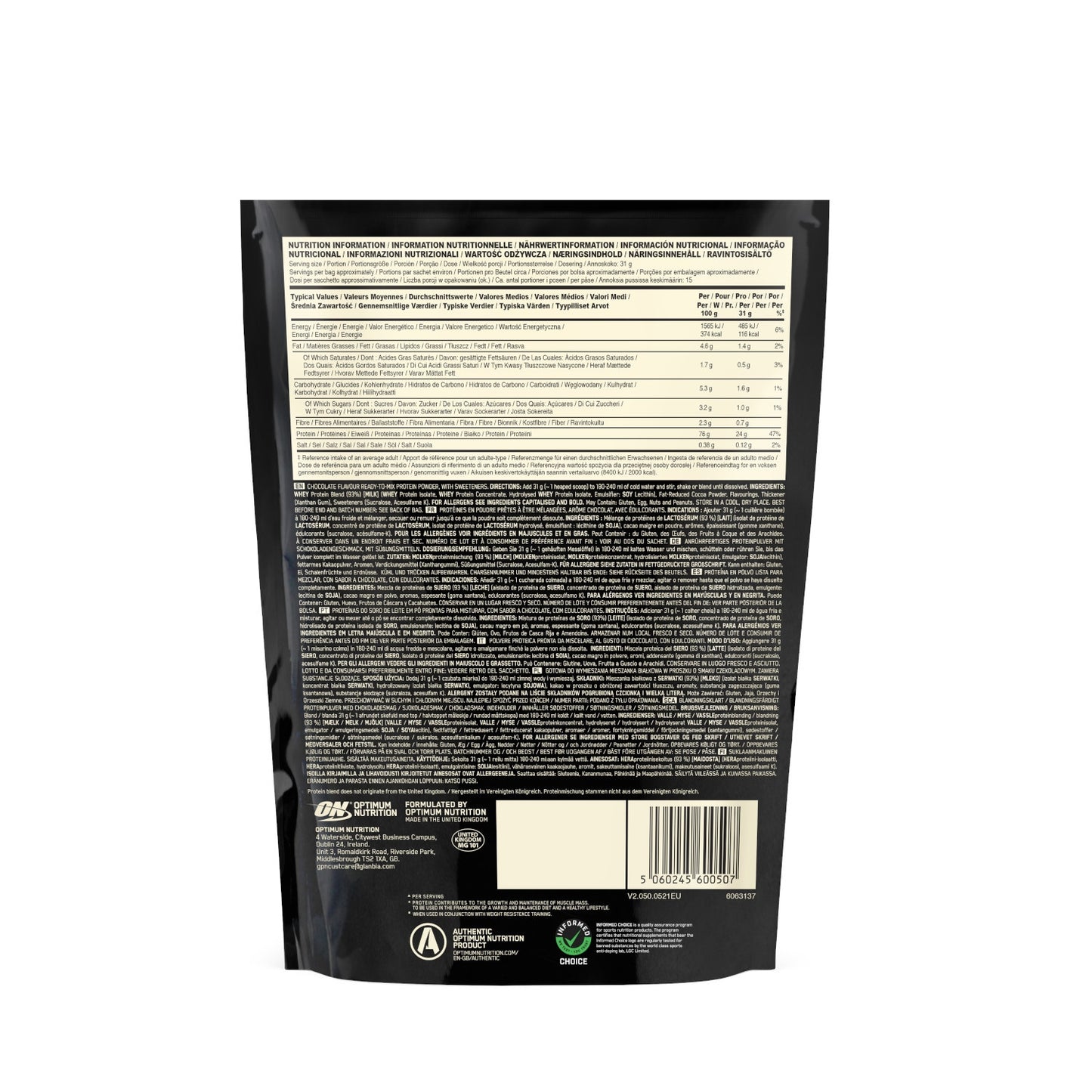 Complément Alimentaire Gold Standard 100% Whey For Muscle Double Rich Chocolate OPTIMUM NUTRITION 
