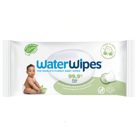 Lingettes Bébé à l'Eau et Extrait de Fruits et Baies Biodégradables WATERWIPES le sachet de 60 lingettes