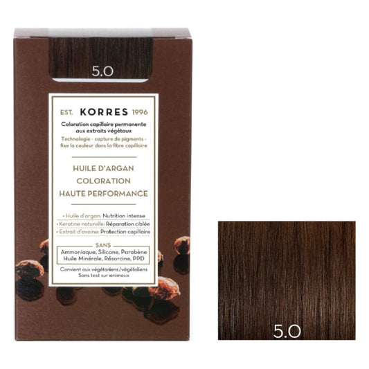 Coloration Permanente 5. 0 Châtain Clair Douce Huile d'Argan Korres KORRES la boite de 145mL